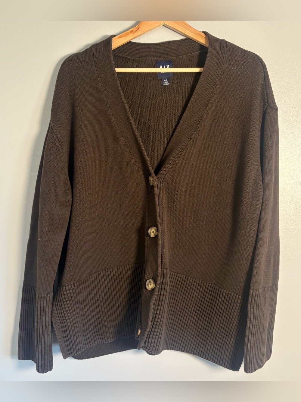 Gap Chocolate Brown 100% cotton V-Neck Button-Up Cardigan Sweater - Size L/G